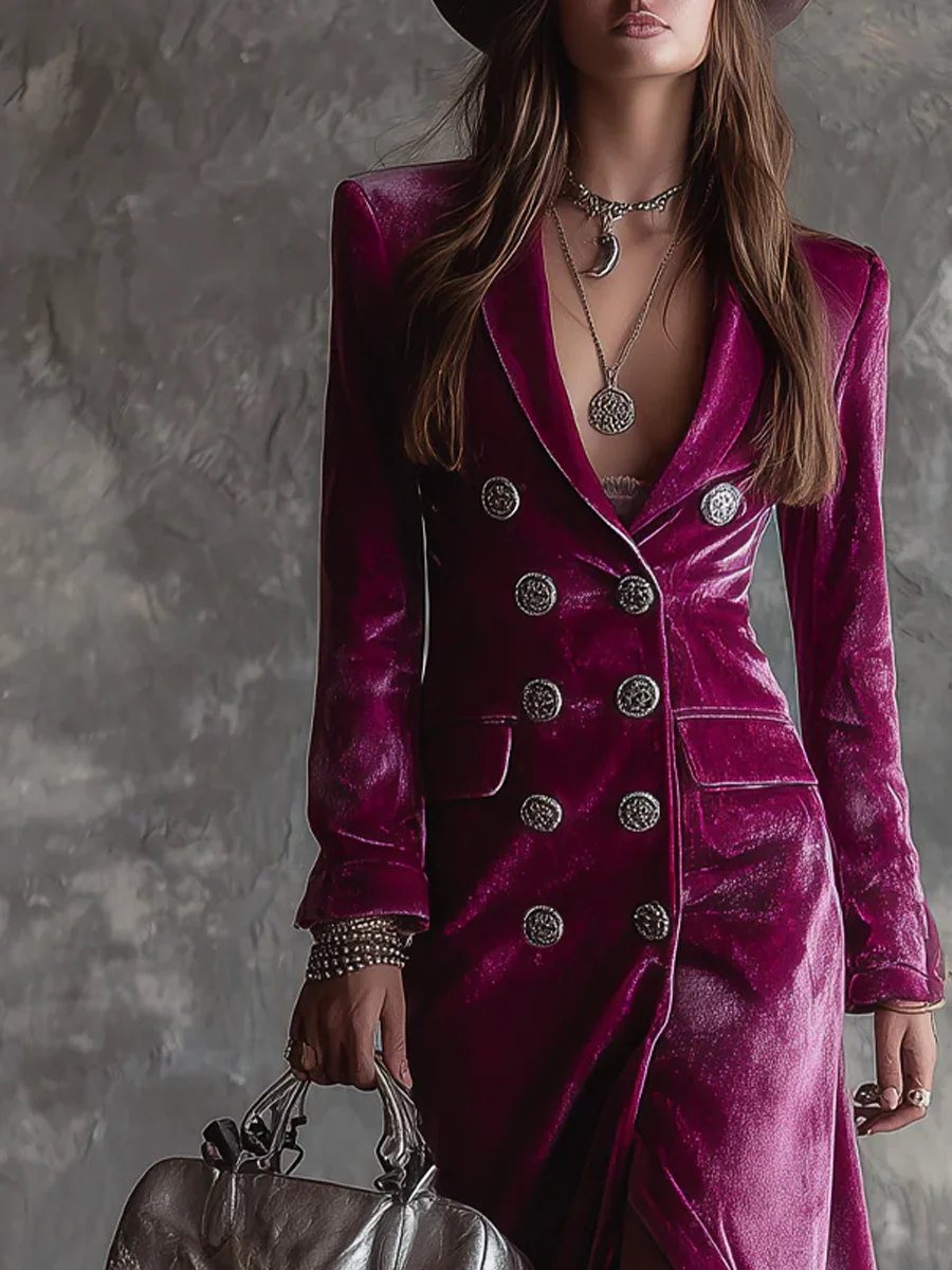 Danuta | Welurowa Sukienka Blazer Maxi