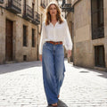 Lucy damskie jeansy vintage z wysokim stanem i szerokimi nogawkami